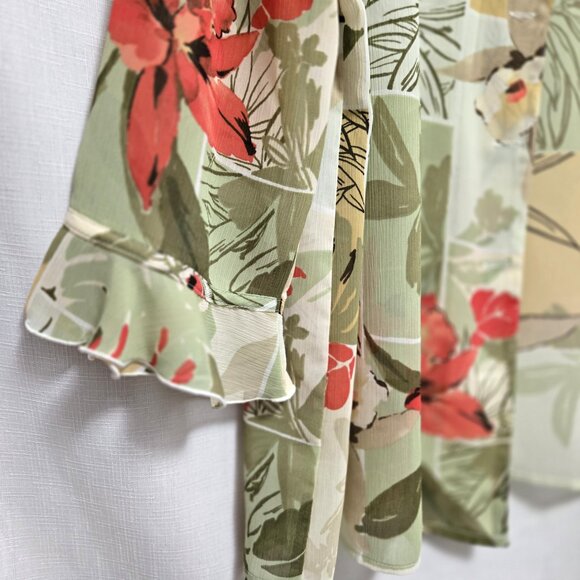 Alfred Dunner Multicolor Sheer Floral 3/4 Sleeve Button Front Blouse. - Picture 4 of 4